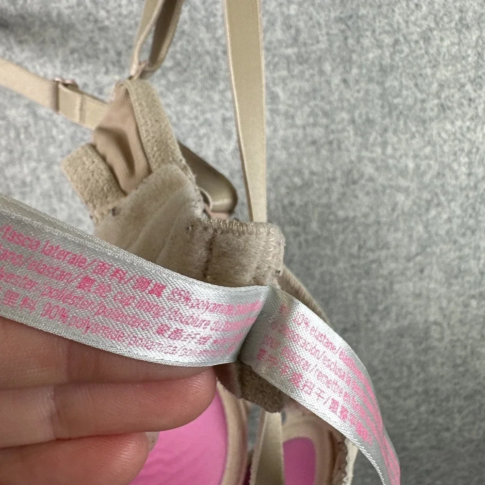 PINK Bra‎ Beige 34DD Everywhere T-Shirt Lightly Lined Underwire Criss Cross